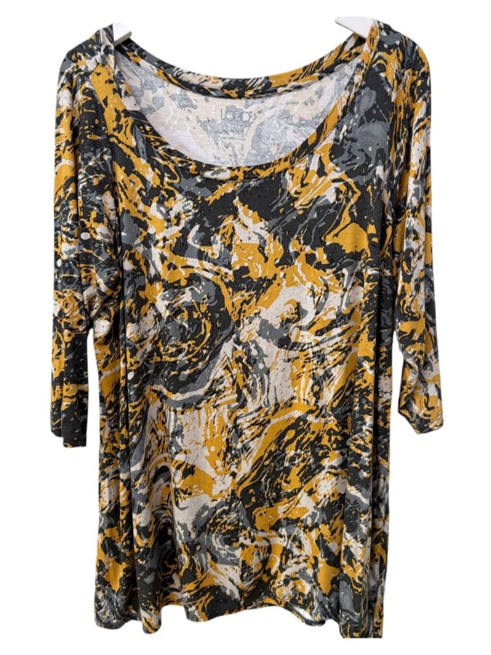 LOGO Lori Goldstein Tunic Tee Plus Size 1X Gray Yellow Modern Boho Top NWOT